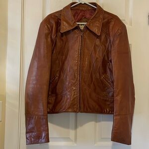 Vintage Neto cognac rust brown tan leather jacket biker boxy